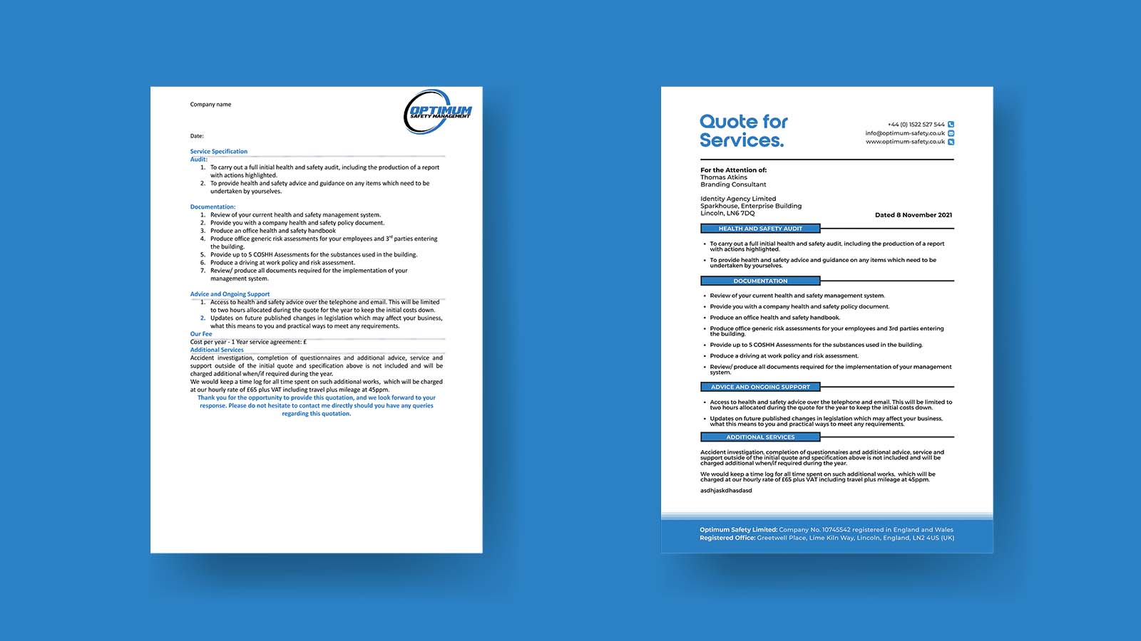Optimum safety paperwork with quotes