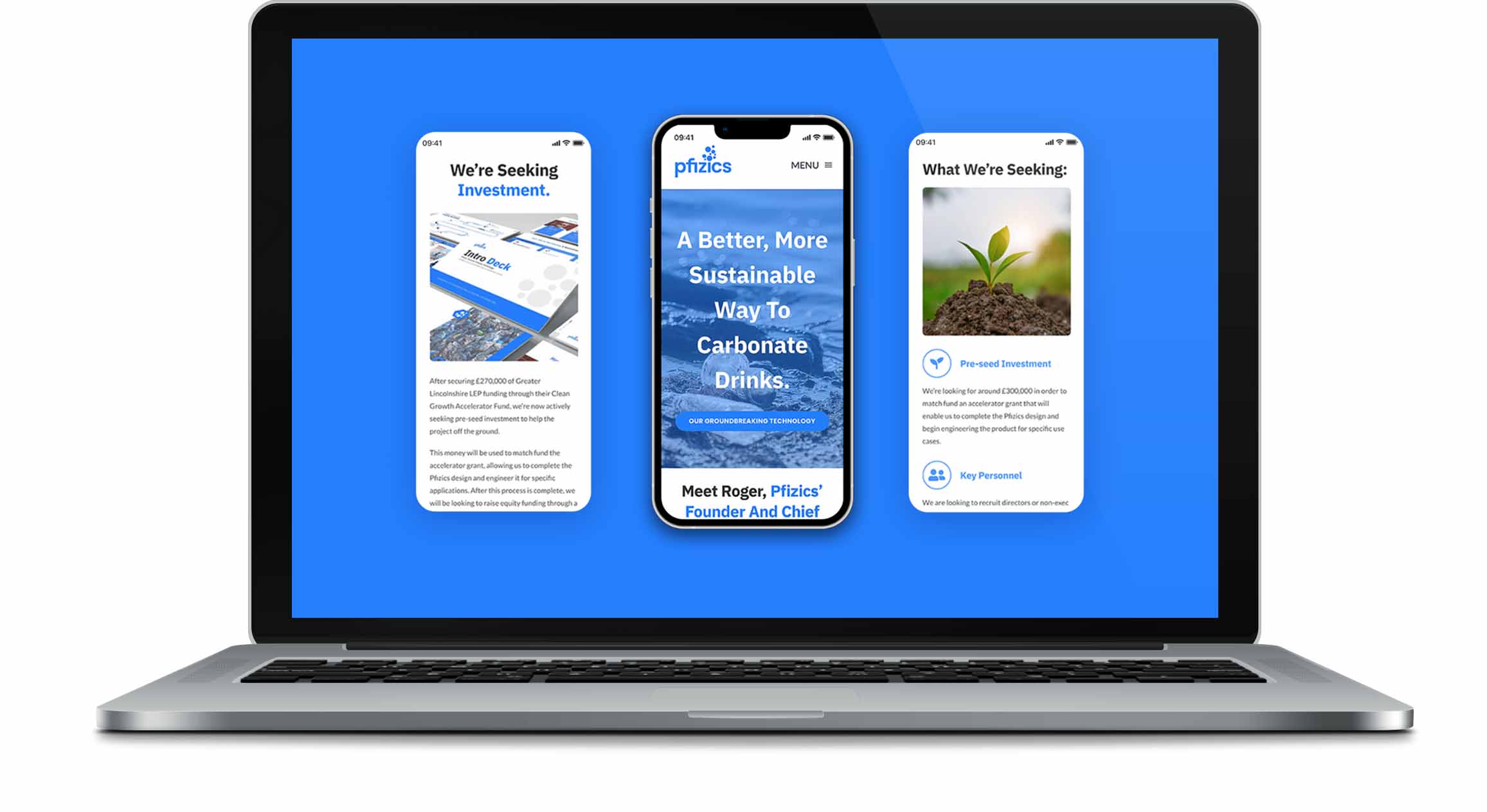 Pfizics mobile spread with three images from their website