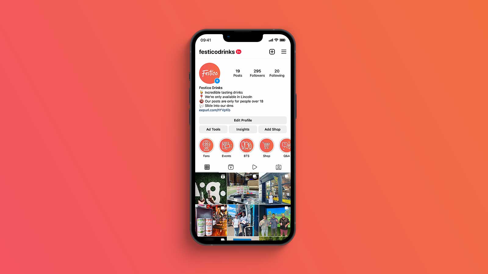 The Festico drinks page pulled up on Instagram on mobile